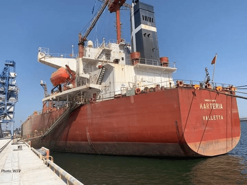 سفينة محملة بحوالي 37000 طن متري من حبوب القمح تابعة لبرنامج الأغذية العالمي تغادر أوكرانيا متجهة إلى اليمن